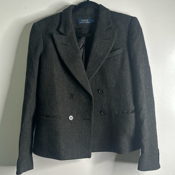 Polo Ralph Lauren double breasted wool herringbone coat size 4 greay - Picture 1 of 9